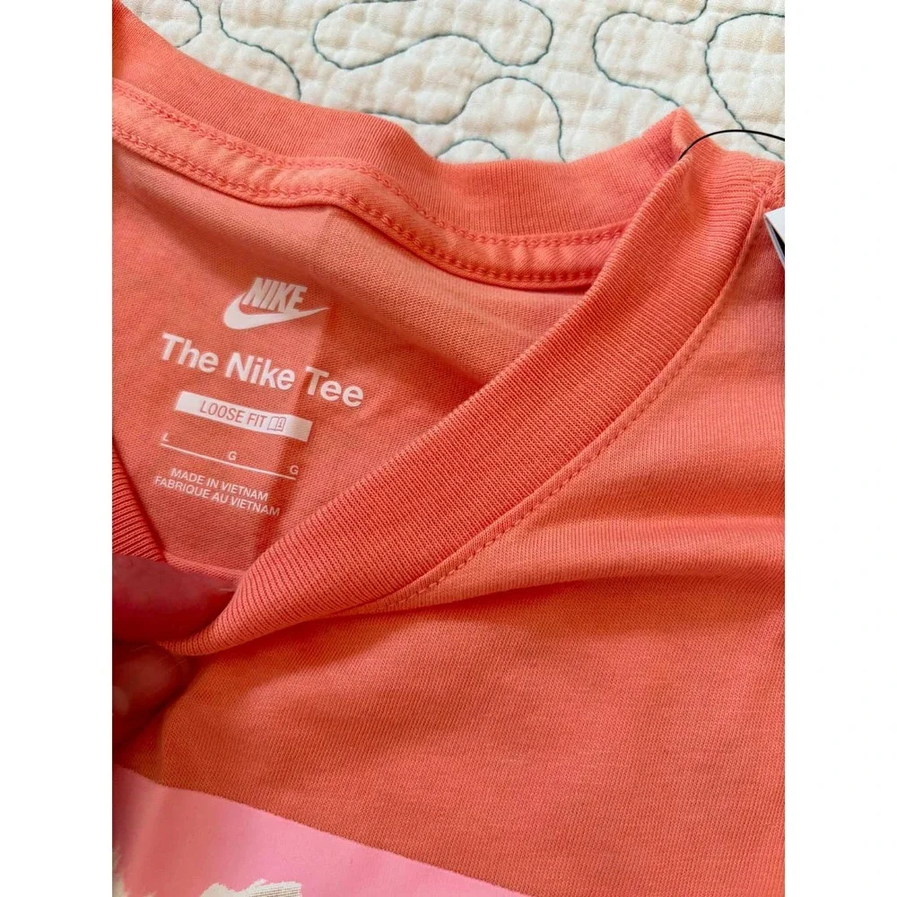 Nike Girls Sip The Tea T-Shirt‎ Peach Westie Dog Short Sleeve Size Large